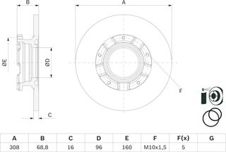Disco de Freno Bosch BD2807 - Disco Macizo de 308 mm