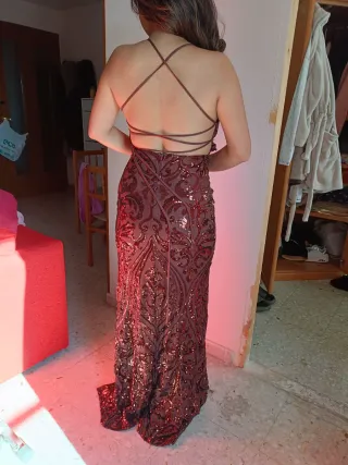 Vestido de fiesta lentejuelas rojo y dorado