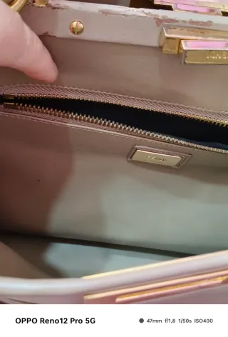 Borsa Fendi Peekaboo Media Pelle Beige Oro