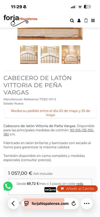 Cabecero cama 150 latón Peña Vargas Vittoria