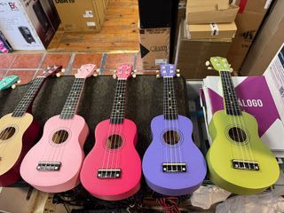 Ukelele con funda, púa y cuerdas