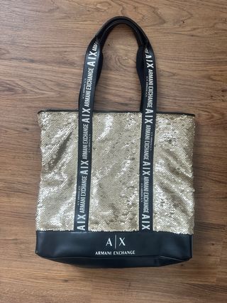 Bolso Armani Exchange Lentejuelas Dorado y Negro