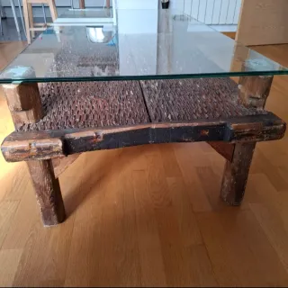 Mesa Centro Trillo Antiguo Madera y Cristal