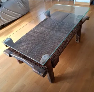 Mesa Centro Trillo Antiguo Madera y Cristal