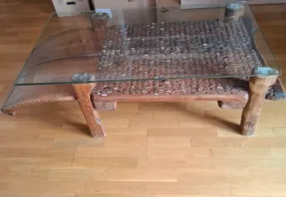 Mesa Centro Trillo Antiguo Madera y Cristal