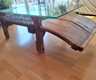 Mesa Centro Trillo Antiguo Madera y Cristal