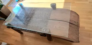 Mesa Centro Trillo Antiguo Madera y Cristal