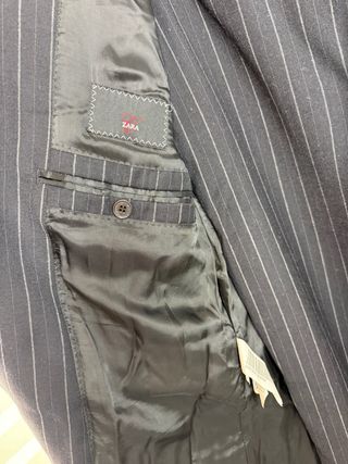 Traje Zara Negro Rayas Grises Talla 52