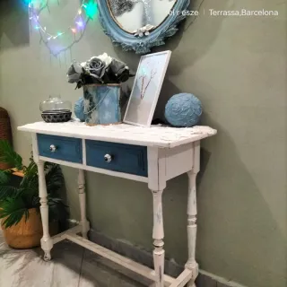 Recibidor consola con espejo azul shabby chic