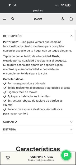 Puff marca Plush marrón oscuro tela