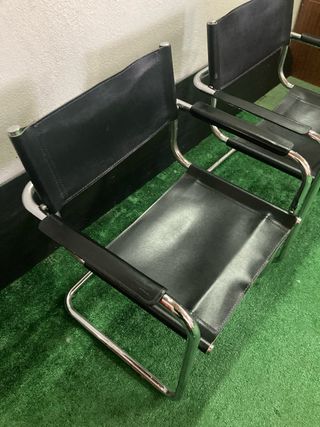2 Sillas Diseño Acero y Piel Negras