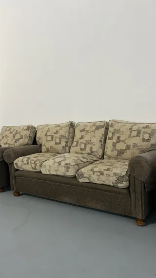 Sofá y sillones tela beige y marrón