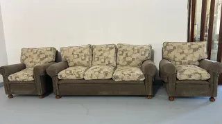 Sofá y sillones tela beige y marrón