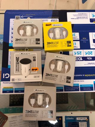 Mimacro Cargador Coche 2 en 1 USB + Cable