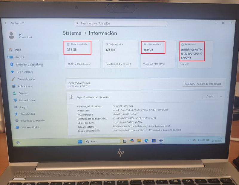 HP Elitebook 840 G5 i5 16GB RAM 256GB SSD afbeelding 5