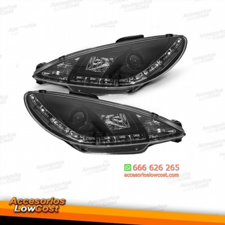 FAROS PEUGEOT 206 98-08 LUZ DIURNA LED FONDO NEGR