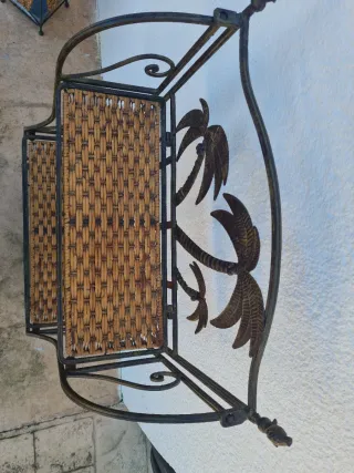 Scaffale in Ferro e Vimini con Motivo Tropicale