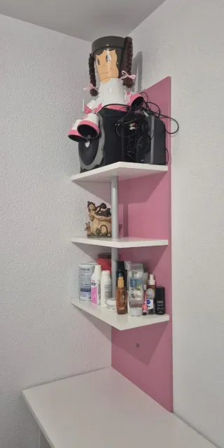 Litera con escritorio,mesilla y estantería.