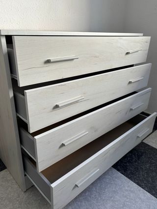 Cómoda Moderna 4 Cajones Madera y Metal