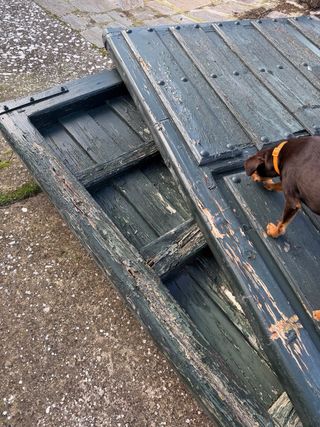 Puerta rústica madera verde 2 hojas