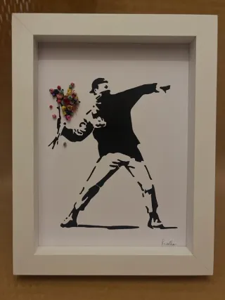 Quadro Banksy fatto a mano con fiori
