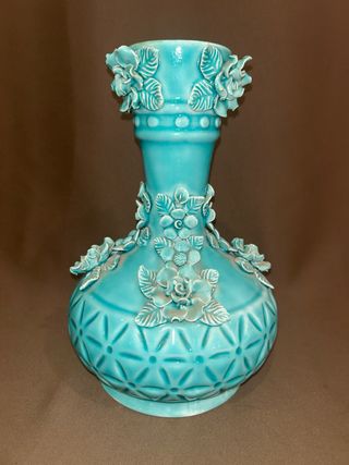 Jarrón Cerámica Manises Turquesa Flores