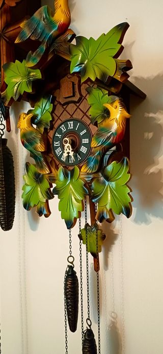 Orologio Cucù Tedesco Vintage Foglie Uccelli