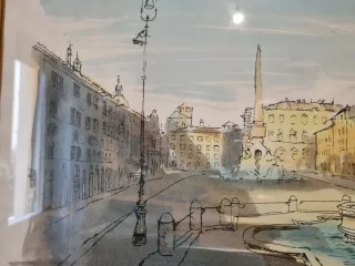 Disegno acquerellato con cornice in legno