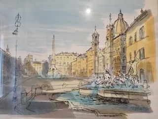 Disegno acquerellato con cornice in legno