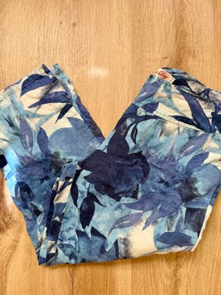 Pantalón vintage de lino corte capri estampado XL