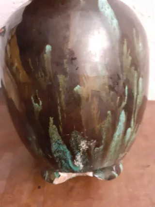 Vaso vintage ceramica nero e verde