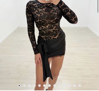 Falda pantalon negra encaje con lazo
