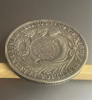 1 Sol 1891, Perú. Resello 1/2 real Guatemala 1894
