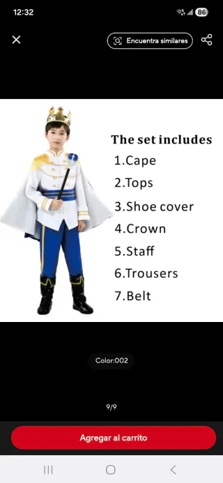 Disfraz Príncipe Niño 5-7 años Corona Cetro