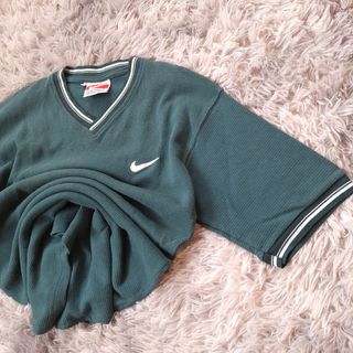 Vintage Nike Premier V-Neck Top Green Waffle Knit