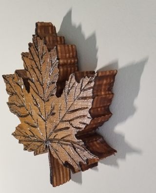 Decorazione Foglia Acero Legno Traforo a mano 14cm