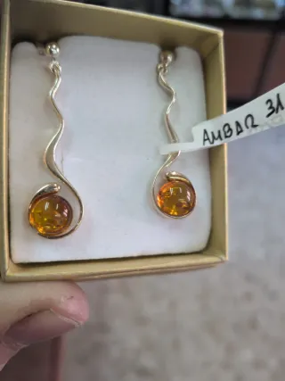Pendientes Plata 925 y Ámbar Largos
