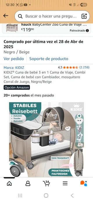 Cuna de bebé 3 en 1 KIDIZ con cambiador