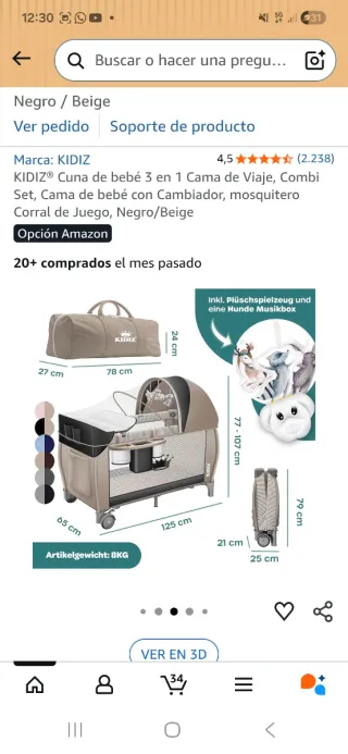 Cuna de bebé 3 en 1 KIDIZ con cambiador