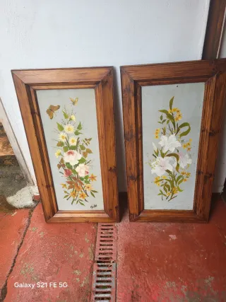 Quadri antichi fiori con cornice in legno