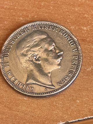 Moneda Plata 3 Marcos 1908 Kaiser Wilhelm