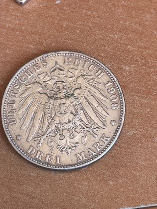 Moneda Plata 3 Marcos 1908 Kaiser Wilhelm