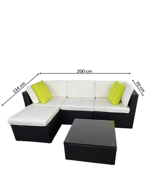 Conjunto Sofá Exterior Ratán con Cojines verdes