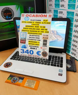 Portátil HP i7 12GB RAM + 480GB SSD