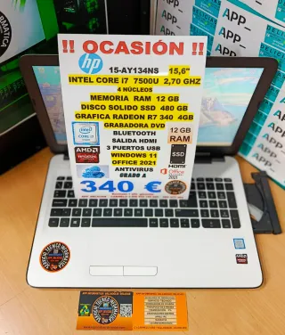 Portátil HP i7 12GB RAM + 480GB SSD