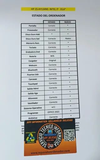 Portátil HP i7 12GB RAM + 480GB SSD