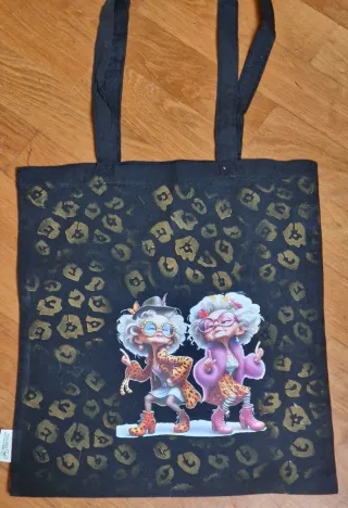 Bolso Tote Negro Decorado a Mano