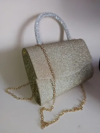 Pochette dorata con manico gioiello borsetta festa