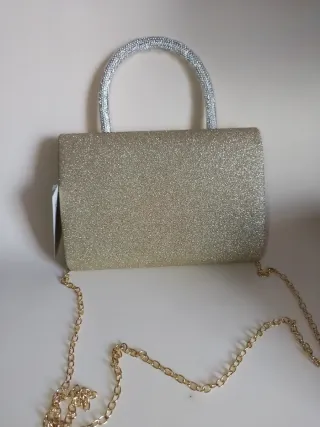 Pochette dorata con manico gioiello borsetta festa