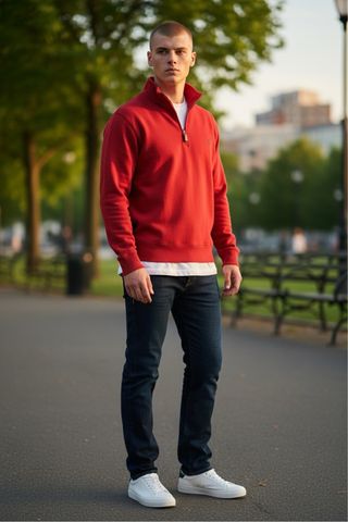 Polo Ralph Lauren Jersey Quarter Zip Rojo Talla XL